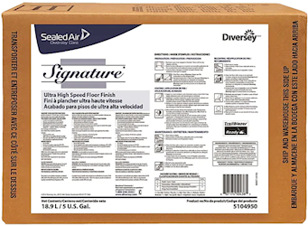 FLOOR FINISH, SIGNATURE, DIVERSEY, UHS, 20% SOLIDS, 5 GALLON BIB, DIVERSEY, 100 CASES LARGE