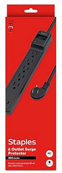 SURGE PROTECTOR,STAPLES TECH, 6 OUTLETS, 6' CORD, BLACK MAIN