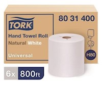 PAPER TOWELS, HARDWOUND, TORK NATURAL WHITE, 8 IN, 800 FT/ROLL, 6 ROLLS/CT MAIN