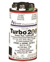 MOTOR RUN CAPACITOR, ROUND, GLOBAL SOURCE, TURBO 200, 2.5-67.5 MFD, 370 / 440 VAC MAIN