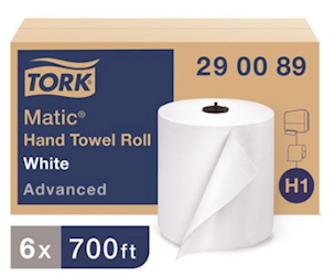 PAPER TOWELS, HARDWOUND, TORK ADVANCED, WHITE, 884 SHEETS/ROLL, 6 ROLLS/CT (290089) LARGE