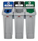RECYCLING SET, SLIM-JIM STYLE, RUBBERMAID, MIXED RECYCLING, LANDFILL, & COMPOST. LIDS & SIGNS INCLUD THUMBNAIL