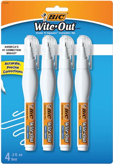 BIC Wite-Out Shake'n Squeeze Correction Pens, White, 4/Pack (50745) MAIN