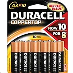 AA, DURACELL, COPPERTOP, ALKALINE, 10/PK LARGE