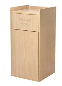 TRASH RECEPTACLE ENCLOSURE, DROP-HOLE & TRAY SHELF, OAK WOOD MAIN
