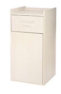 WHITE 40 GALLON WOOD RECEPTACLE ENCLOSURE WITH DROP HOLE AND TRAY SHELF MAIN