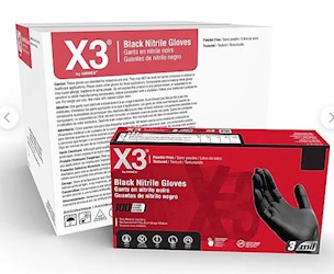 DISPOSABLE GLOVES, NITRILE, POWDER & LATEX FREE, X3, MEDIUM, BLACK, 100/BX, 10 BOXES/CT LARGE