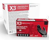 DISPOSABLE GLOVES, NITRILE, POWDER & LATEX FREE, X3, MEDIUM, BLACK, 100/BX, 10 BOXES/CT THUMBNAIL