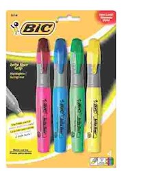 HIGHLIGHTERS, BIC BRIGHT LINER GRIP XL, CHISEL TIP, FLUORESCENT, SET OF FOUR COLORS LARGE