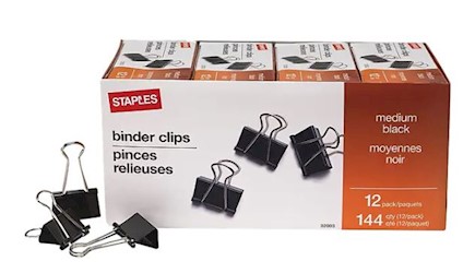 BINDER CLIPS, MEDIUM, BLACK, STAPLES, 144/PK LARGE