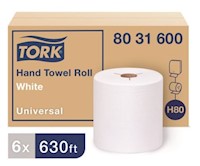 PAPER TOWELS, HARDWOUND, TORK UNIVERSAL, WHITE, 630 FT/ROLL, 6 ROLLS/CT MAIN