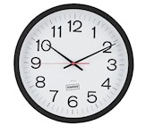 CLOCK, WALL, PLASTIC, 14" DIAMETER, QUARTZ MOVEMENT, BLACK & RED NUMBERS THUMBNAIL