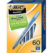 Ballpoint Pens, BIC® Round Stic® Medium Point, 1.0 mm, Blue Ink / Blue Barrel, 60/Pk THUMBNAIL