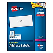 ADDRESS LABELS, AVERY EASY PEEL, WHITE, 1" X 2-5/8", 30 LABELS/SHEET, 100 SHEETS/CT LARGE