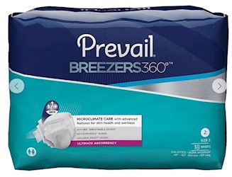 DISPOSABLE BRIEFS, SIZE 2, BREEZERS 360, ULTIMATE ABSORBENCY, PREVAIL, 72/CT LARGE
