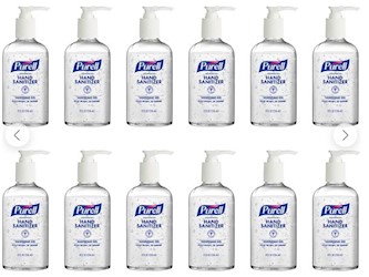 HAND SANITIZER, PURELL, REFRESHING GEL, CLEAN SCENT, 8 OZ PUMP BOTTLE, 12/PK LARGE