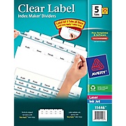 DIVIDERS, INDEX MAKER, LABEL SHEETS, 5 TABS, WHITE, 25 SETS/CT LARGE