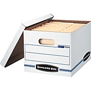 BANKERS BOX® Storage Boxes, Letter/Legal, Stack Strength 450 lb, Wht/Blue, 10"H x 12"W x 15"D, 12/Ct THUMBNAIL