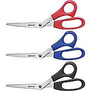 Westcott® All Purpose Scissors, Pointed Tip, 8", Bent Handle, Red, Black, and Blue, 3/Pack THUMBNAIL