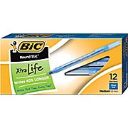 PENS, BALLPOINT, BIC, ROUND STIC, MEDIUM POINT, 1.0MM, BLUE INK, 12/CT LARGE