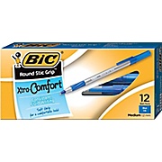 BIC® Ultra Round Stic Comfort Grip™ Ballpoint Pens, Med Point, 1.2 mm, Blue Ink/Gray Barrel, 12/Pk THUMBNAIL