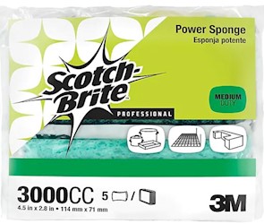POWER SCOURING SPONGE, SCOTCH-BRITE, 3000CC, 2.8" X 0.6", 5/PK LARGE