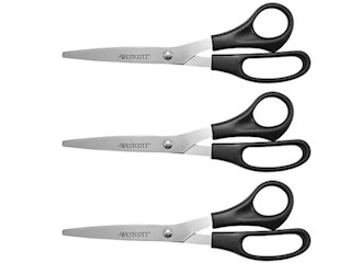 SCISSORS, ALL PURPOSE, 8", STAINLESS STEEL, POINTED TIP, BLACK 3/PK LARGE