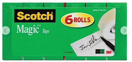 TAPE REFILL, INVISIBLE, SCOTCH MAGIC, WRITE-ON, MATTE FINISH, 3/4" X 22.2 YDS, 1" CORE, 6 ROLLS LARGE