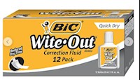 WITE-OUT, BIC, QUICK DRY CORRECTION FLUID, WHITE, 12/PK MAIN
