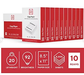 COPY PAPER, 92 BRIGHTNESS, TRU RED, 8.5" X 11", 20LBS, 500 SHEETS/REAM, 10 REAMS/CT LARGE