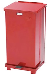 STEEL STEP CAN, BIOHAZARD, RUBBERMAID RECEPTACLE DEFENDERS, RED, 12 GAL, 23"H X 12"W X 12"D LARGE