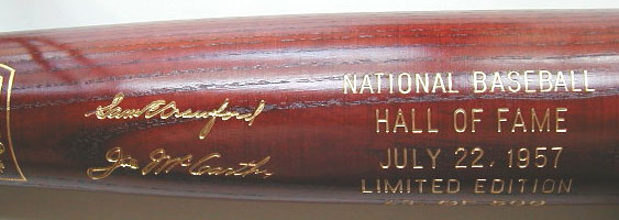 1957 Hall of Fame Induction Bat MAIN