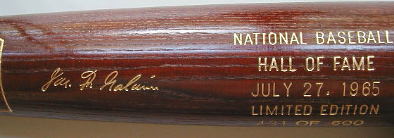 1965 Hall of Fame Induction Bat MAIN
