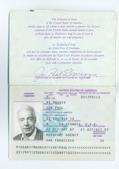 Joe DiMaggio Passport MAIN