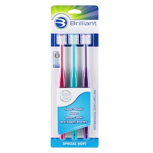 Brilliant Special Soft Toothbrush 3pk Cancer Autism Sensory Raspberry-Teal-Violet LARGE