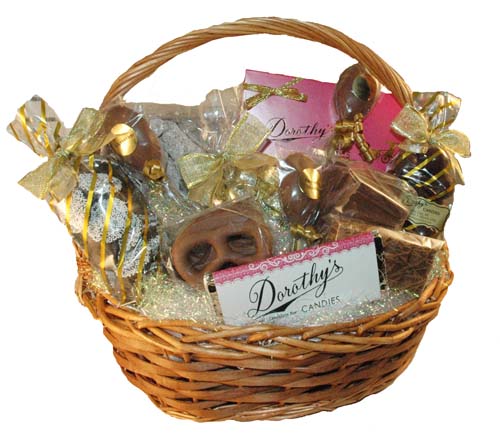 Gift baskets, mugs, and other beautiful items filled with chocolates