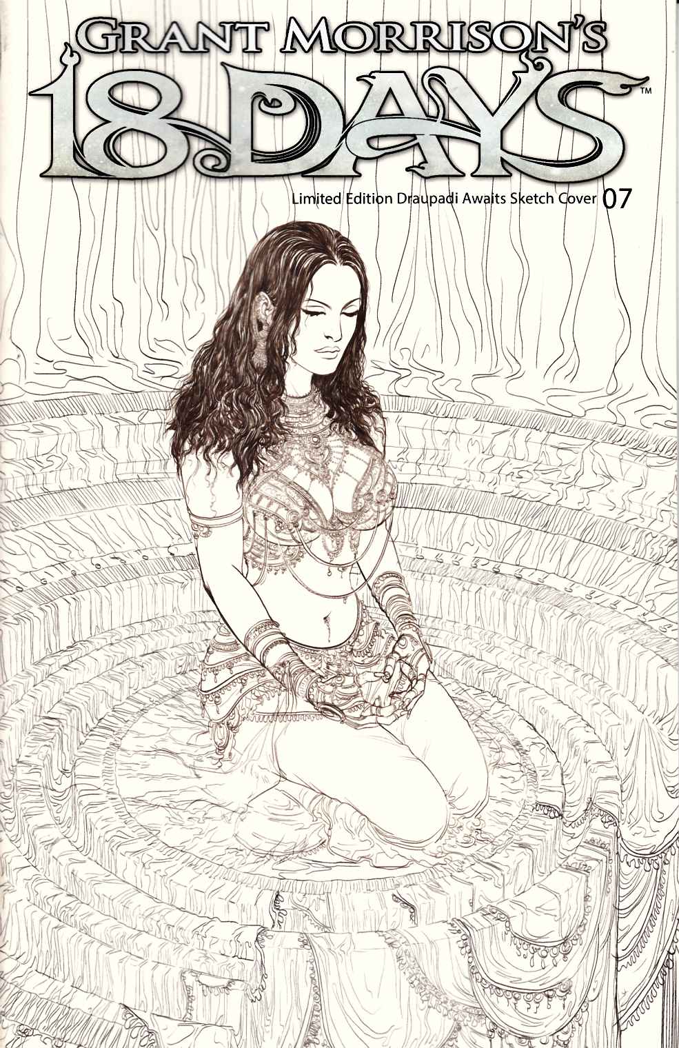 Grant Morrisons 18 Days #7 Cover A- Draupadi Awaits Pencil Sketch [Graphic India Comic] THUMBNAIL