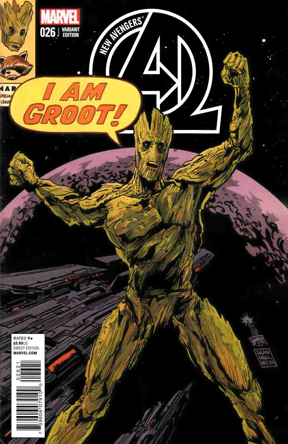New Avengers #26 Rocket Raccoon and Groot Variant Cover Near Mint (9.4) [Marvel Comic] LARGE