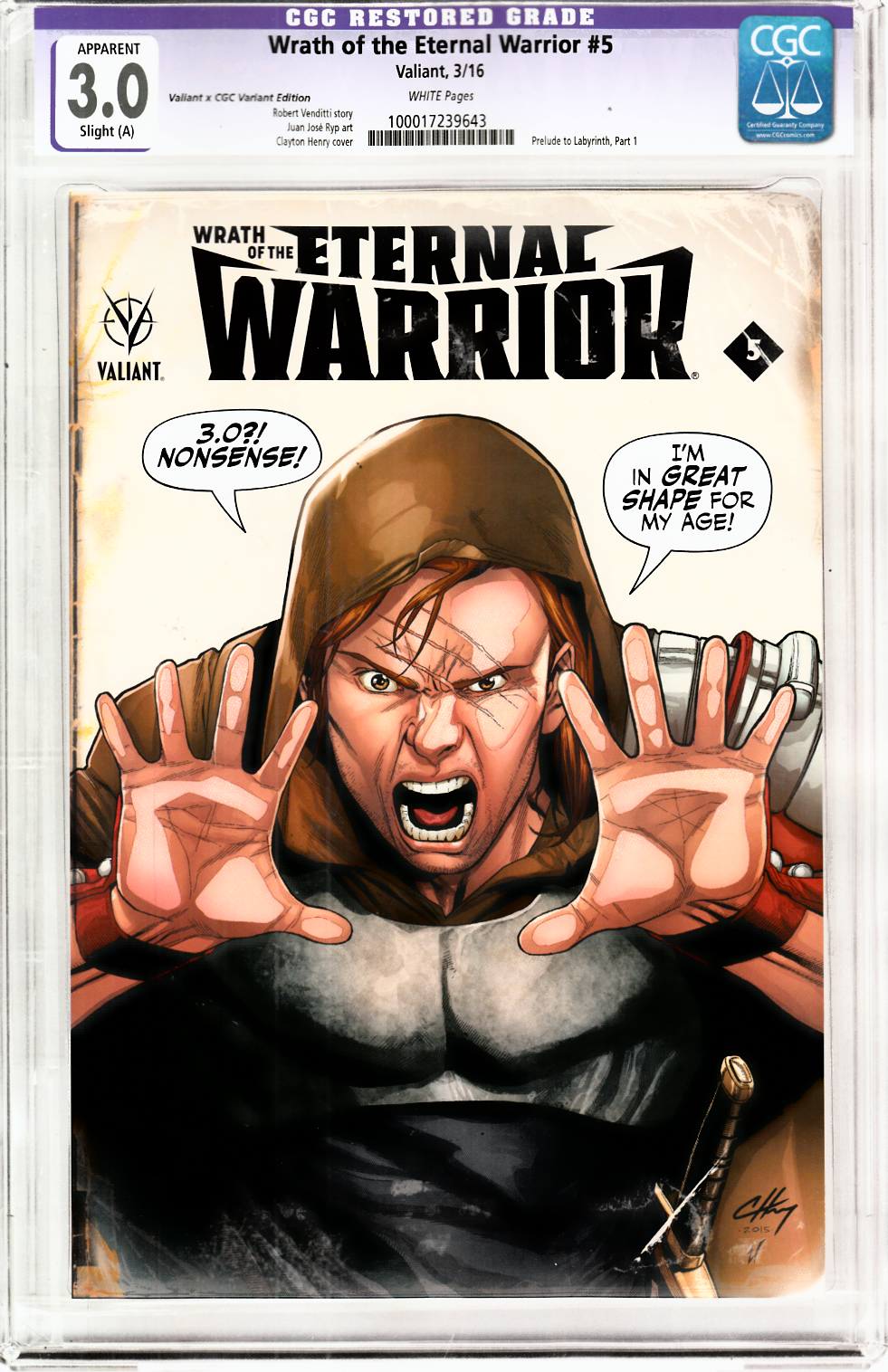 Wrath of Eternal Warrior #5 Cover C- Henry CGC Replica [Valiant Comic] LARGE