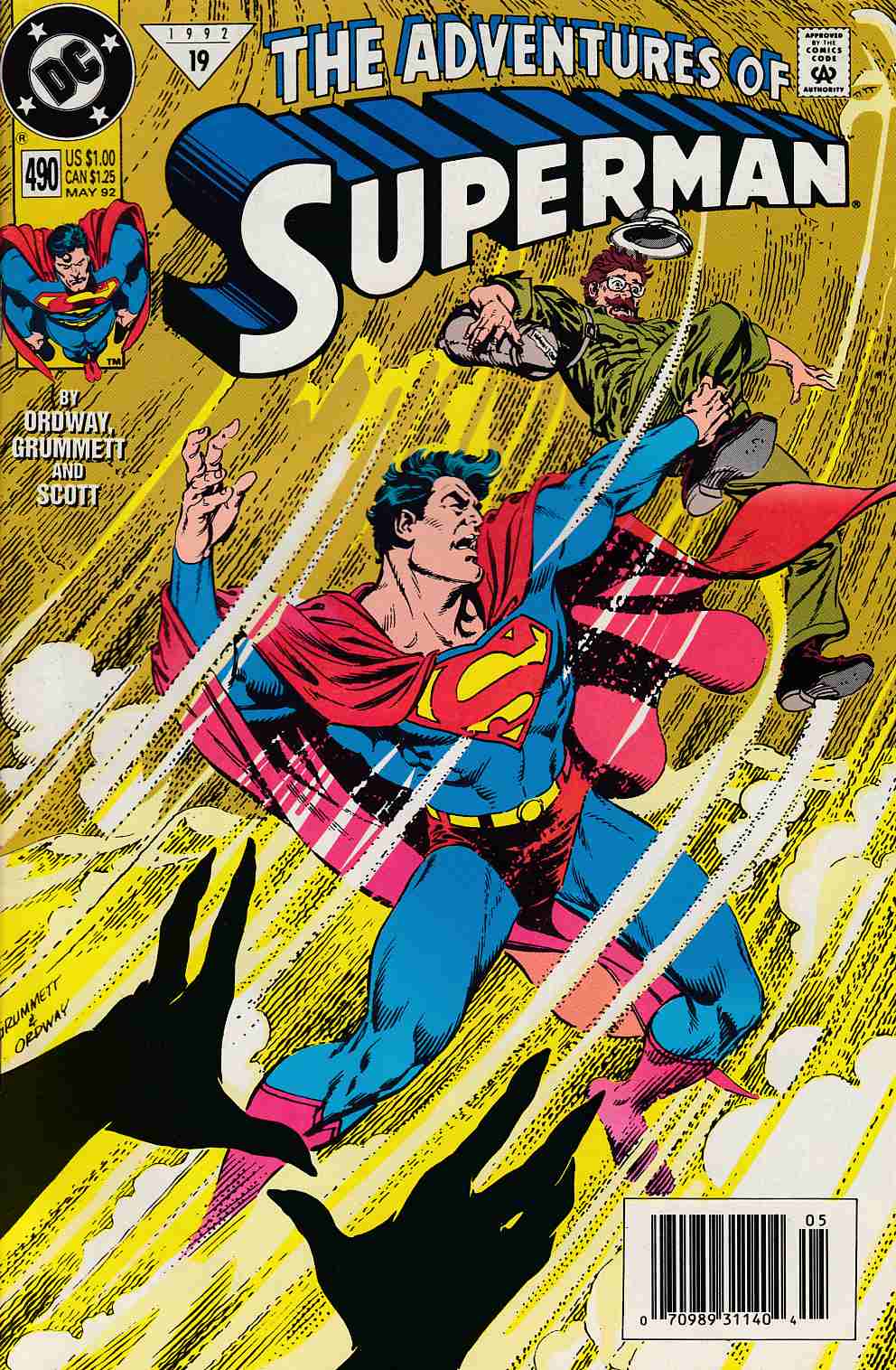 Adventures of Superman #490 Newsstand Edition Very Fine (8.0) [DC Comic] THUMBNAIL