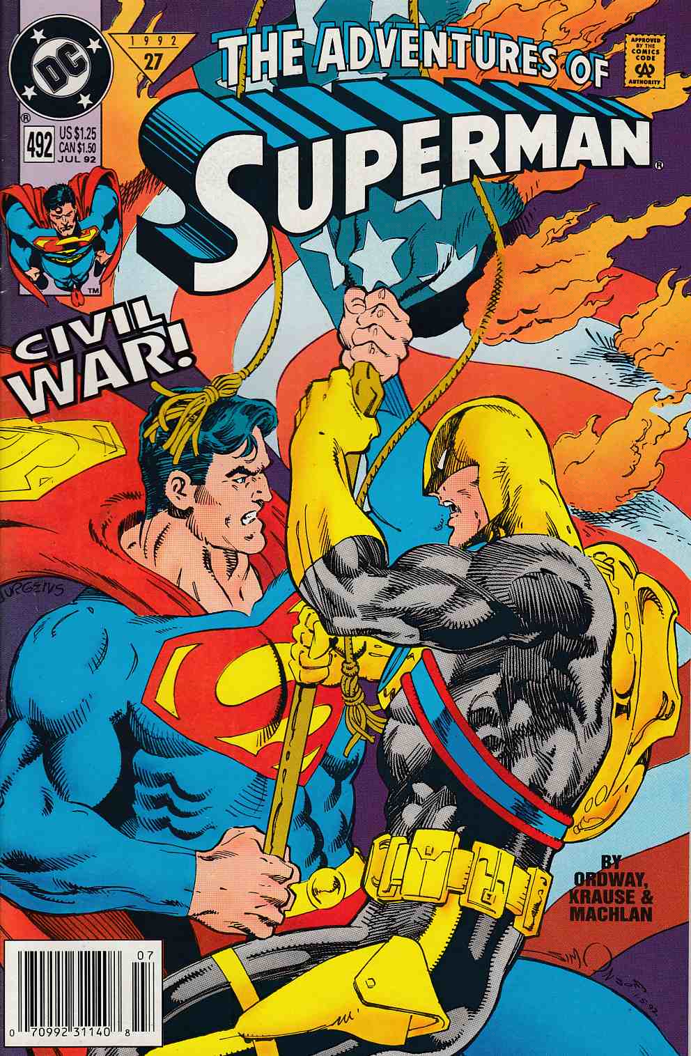 Adventures of Superman #492 Newsstand Edition Near Mint Minus (9.2) [DC Comic] LARGE