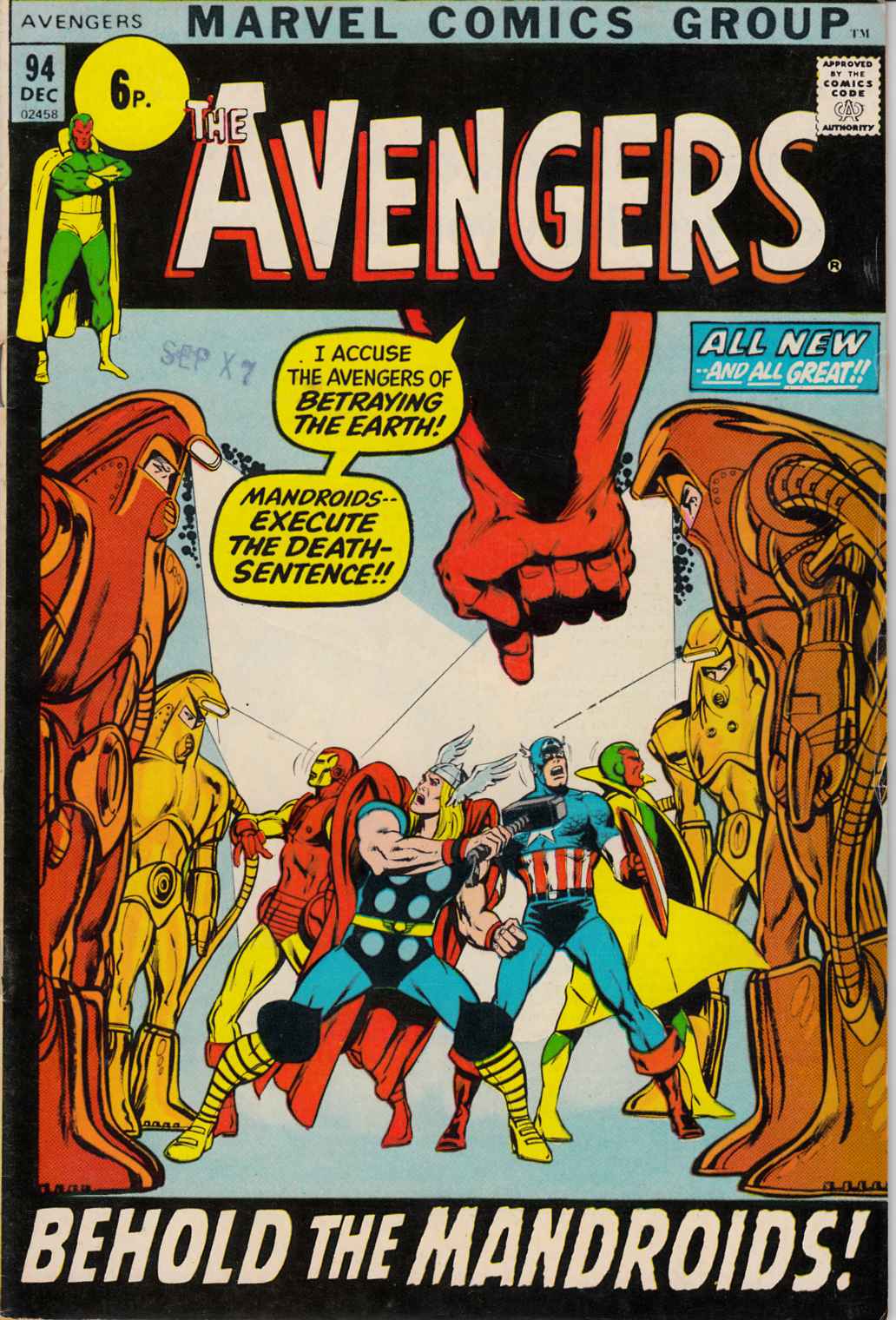 Avengers #94 UK Edition Very Good (4.0) [Marvel Comic] THUMBNAIL