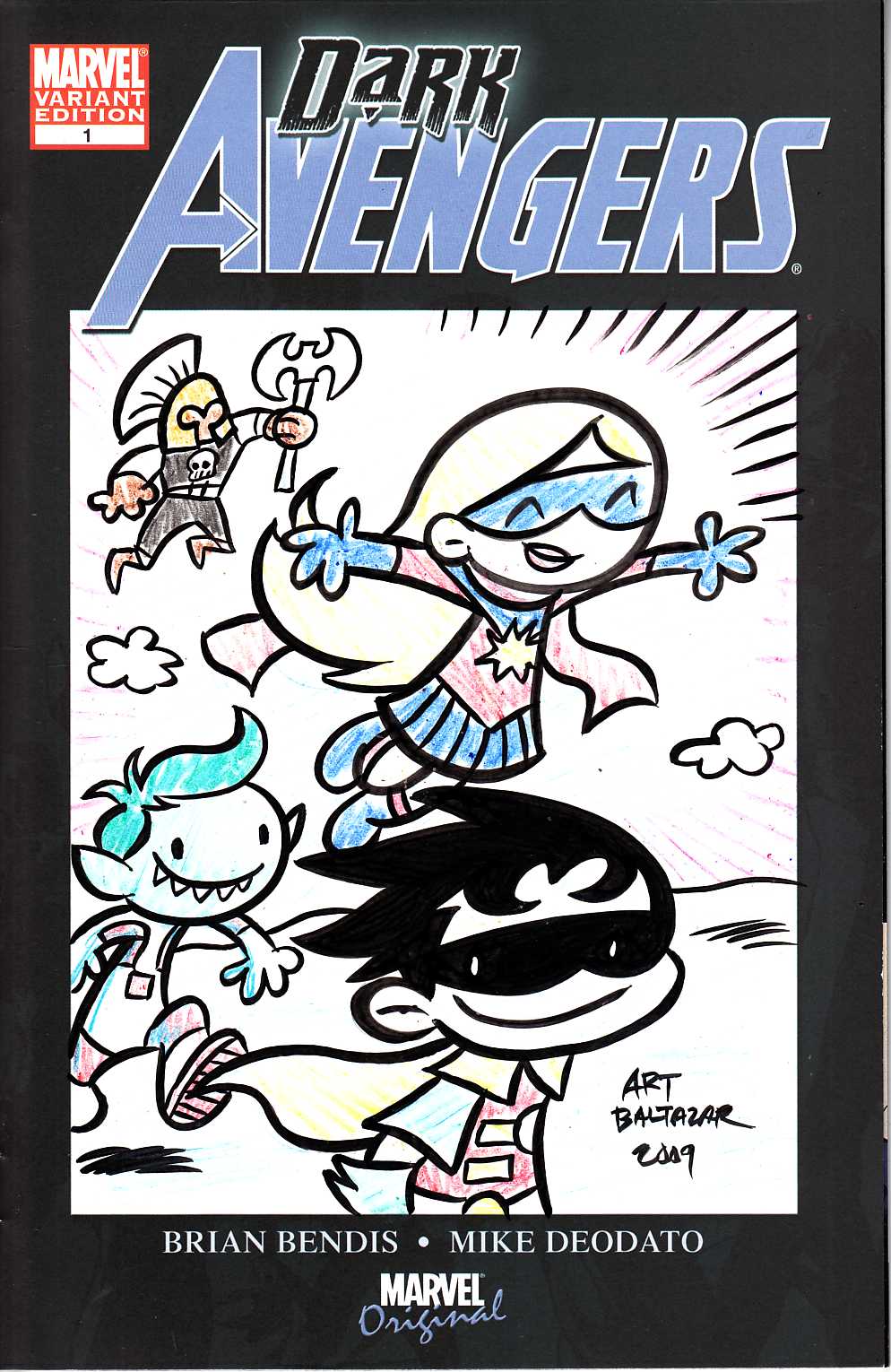 Dark Avengers #1 Art Baltazar Tiny Titans Sketch Cover [Marvel Comic] THUMBNAIL