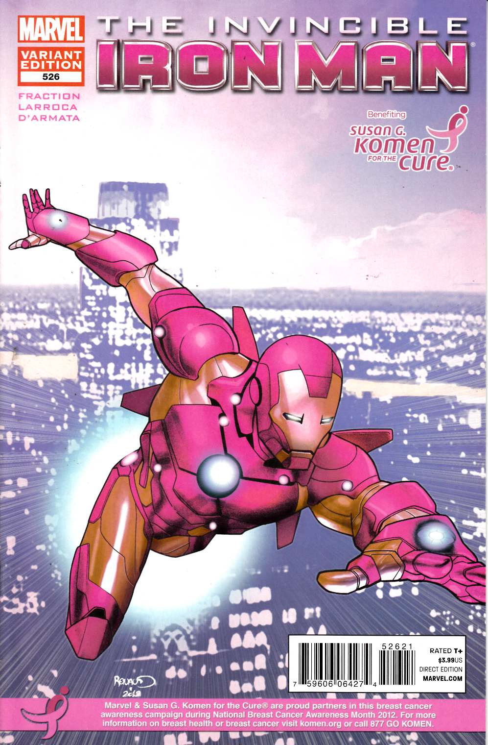 Invincible Iron Man #526 Komen Cure Cover Near Mint (9.4) [Marvel Comic] THUMBNAIL