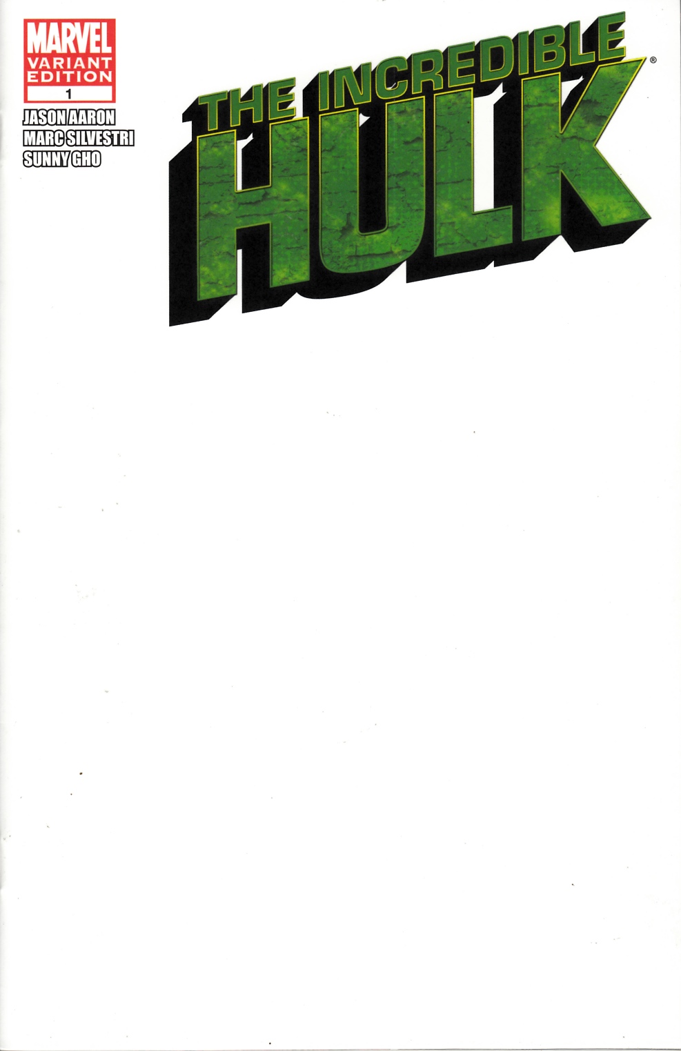 Incredible Hulk #1 Blank Cover Near Mint (9.4) [Marvel Comic] LARGE