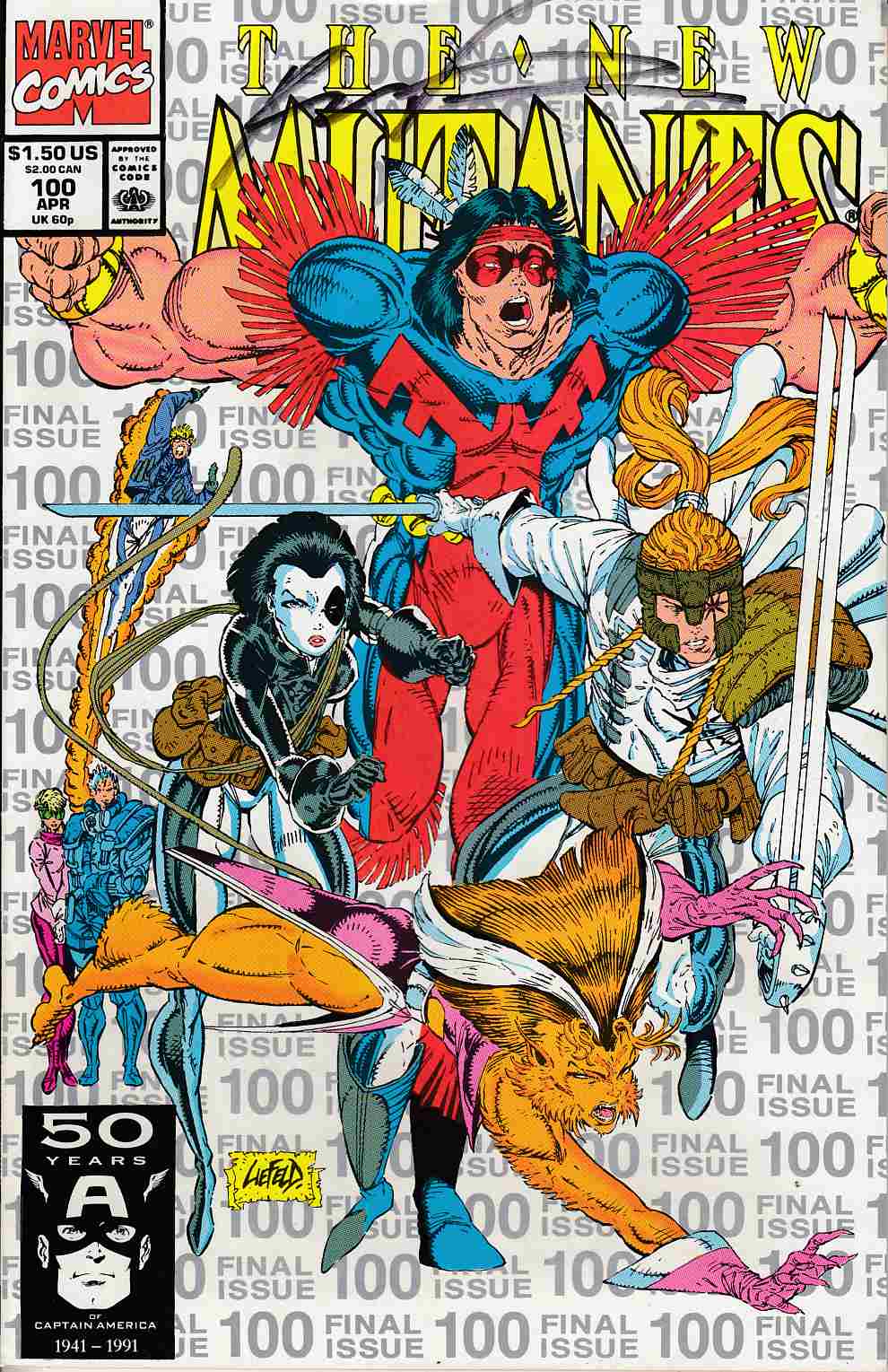 New Mutants #100 Third Printing Signed by Liefeld Very Fine (8.0) [Marvel Comic] LARGE