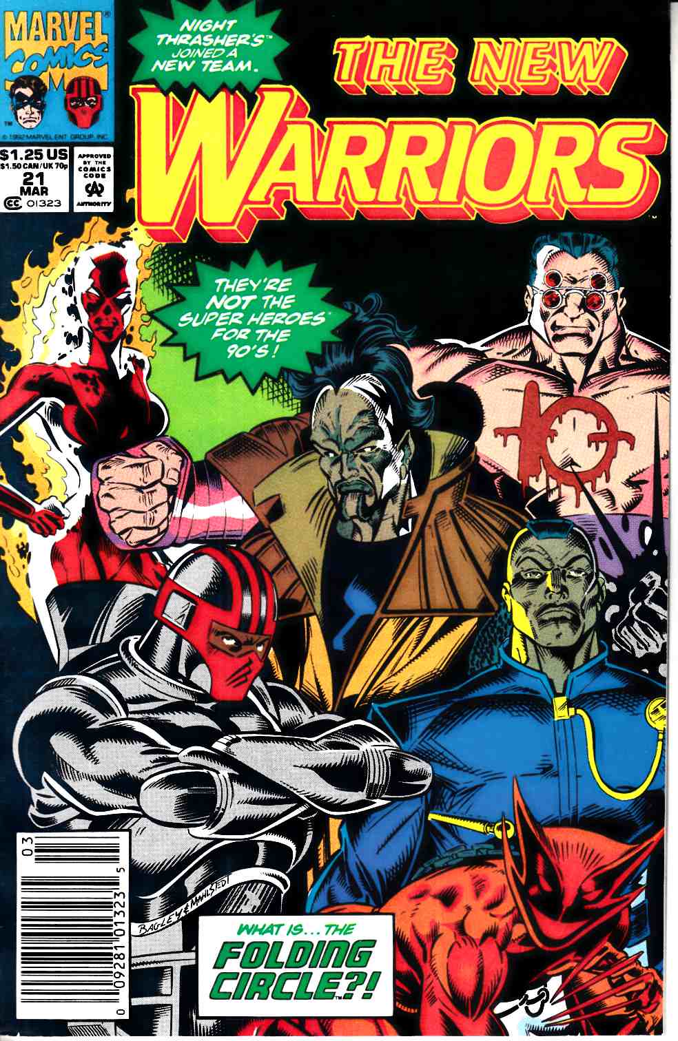 New Warriors #21 Newsstand Edition Very Fine (8.0) [Marvel Comic] THUMBNAIL