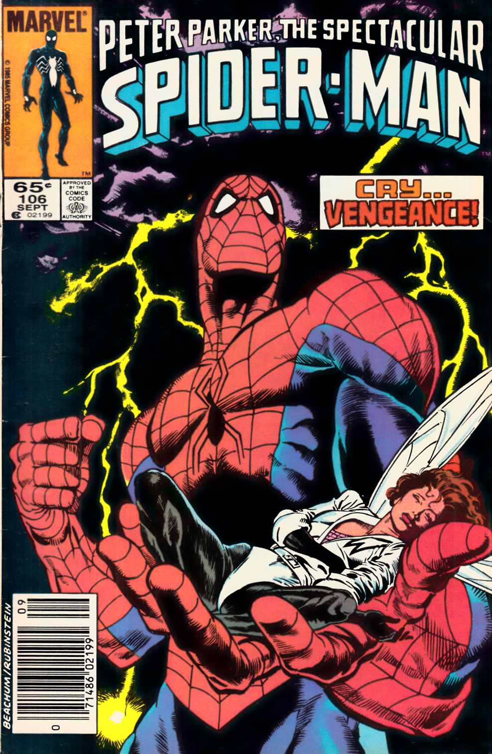 Spectacular Spider-Man #106 Newsstand Edition Very Fine (8.0) [Marvel Comic] LARGE