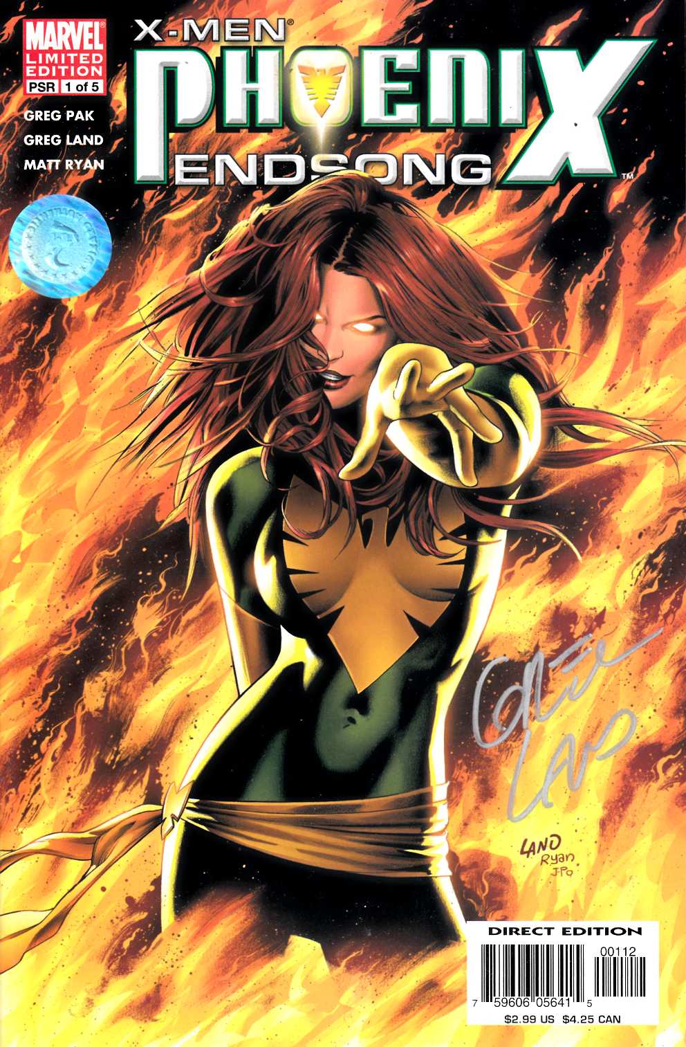 X-Men Phoenix Endsong #1 Greg Land Signed Cover B Wizard Exclusive Edition Fine (6.0) [Marvel Comic] LARGE
