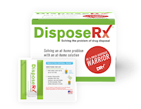 Box contains Qty 100 DisposeRx single-use drug disposal premium packets MAIN